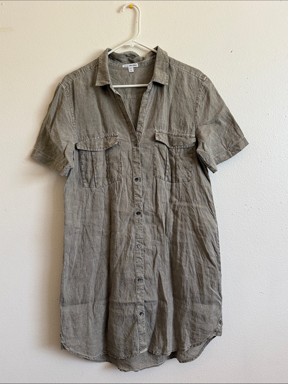 James Perse Taupe Gray-Linen Lightweight Tunic Shirt Size 4